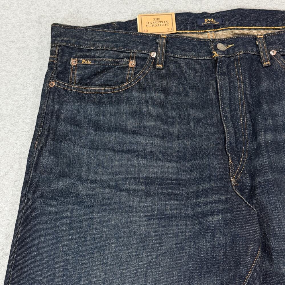 Polo Ralph Lauren Hampton Straight Jeans Mens 40x30 (Fit 42) Dark Wash Rope Dyed - Picture 4 of 16